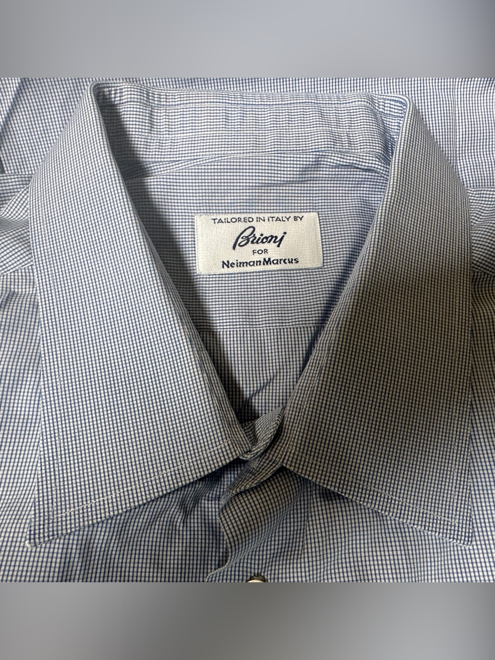 Brioni for Neiman Marcus Micro-Check Light Blue Men’s Dress Shirt Size 18/46